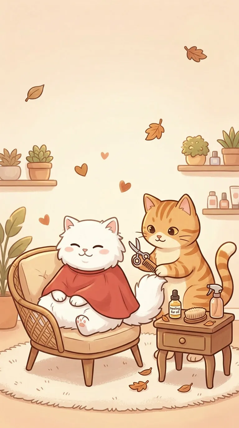 理髮主題療癒貓圖
