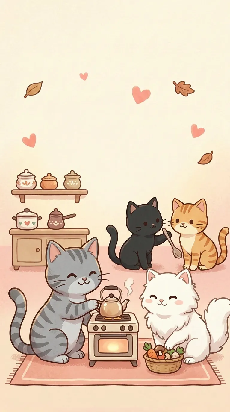 作灶主題療癒貓圖