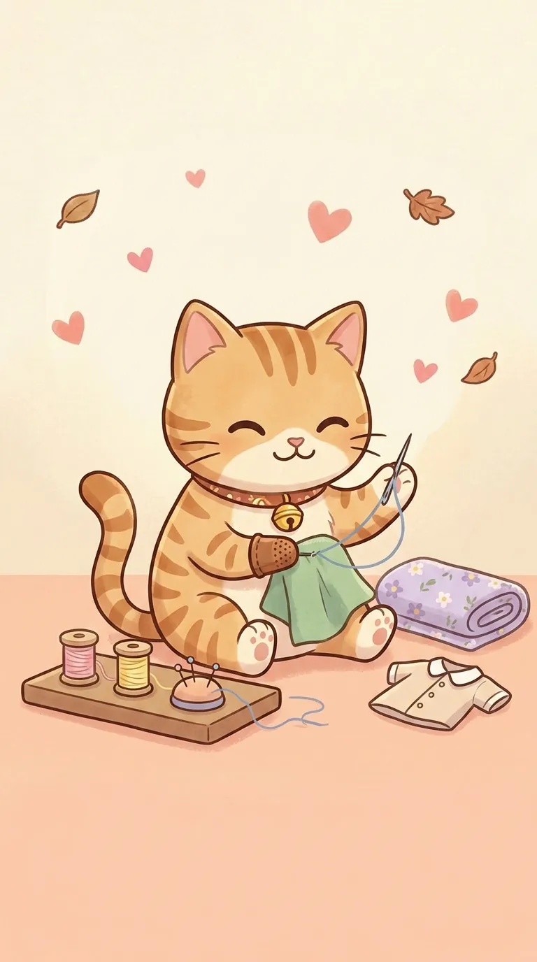 裁衣主題療癒貓圖