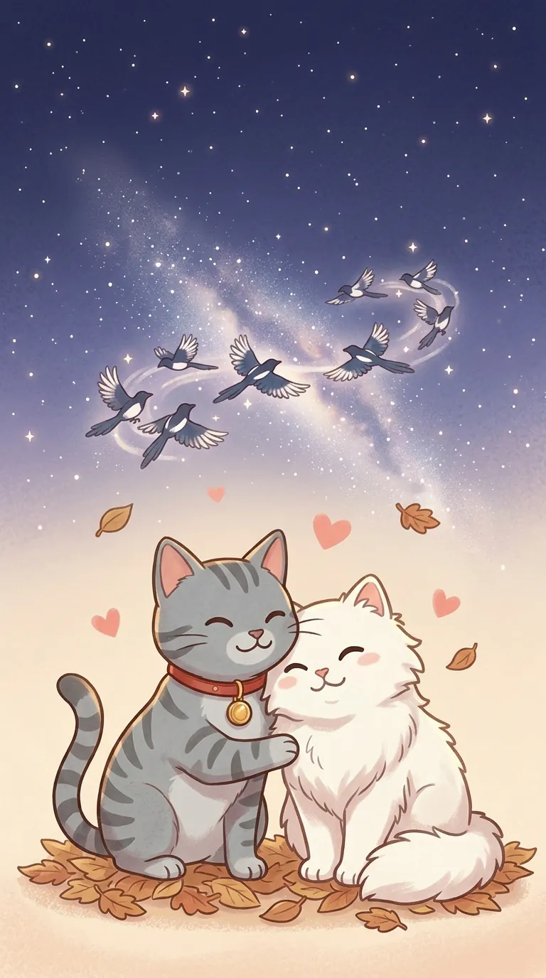 七夕星空依偎主題療癒貓圖