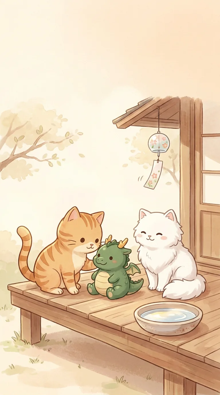 亢金龍主題療癒貓圖（貓咪與絨毛小龍）