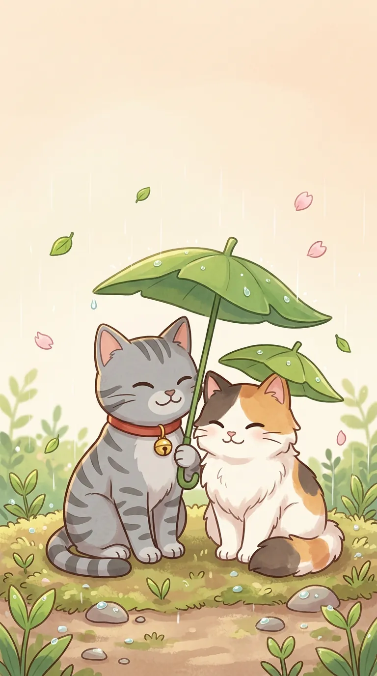 雨水聽雨主題療癒貓圖